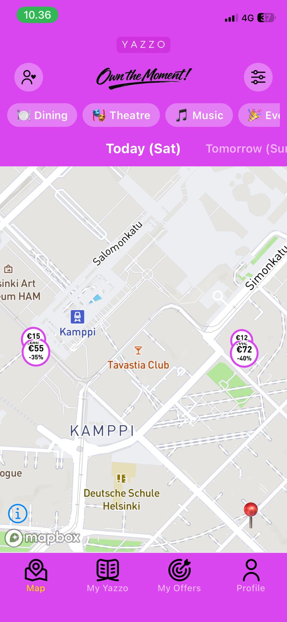 Yazzo map with live deals in Helsinki